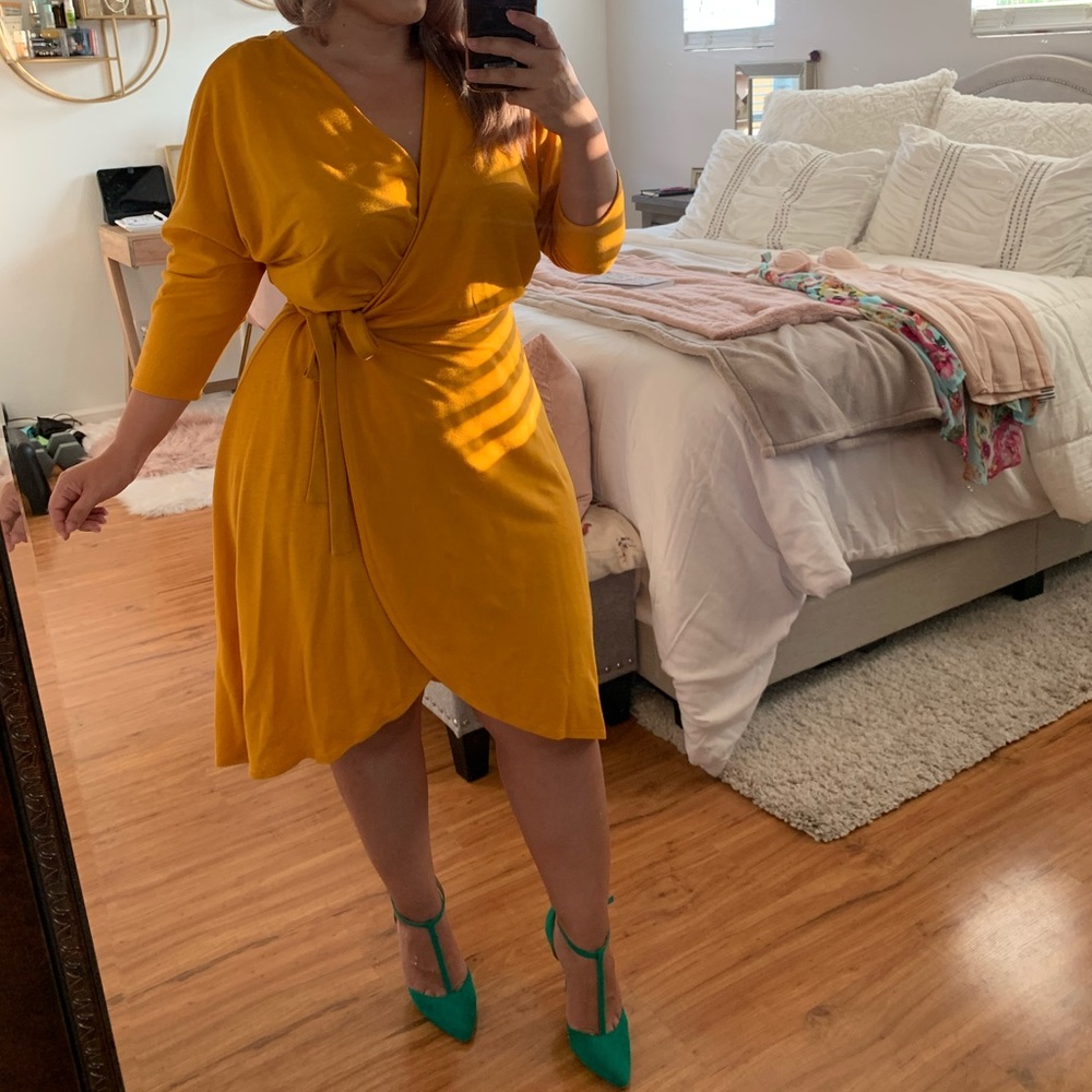 Yellow wrap dress